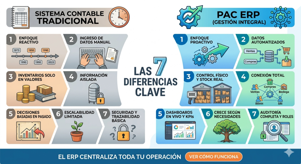 Infografía comparativa: Las 7 diferencias clave entre un sistema contable y un ERP